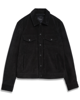 Men's Suede Trucker Jacket in Vintage Black-flat lay (front)