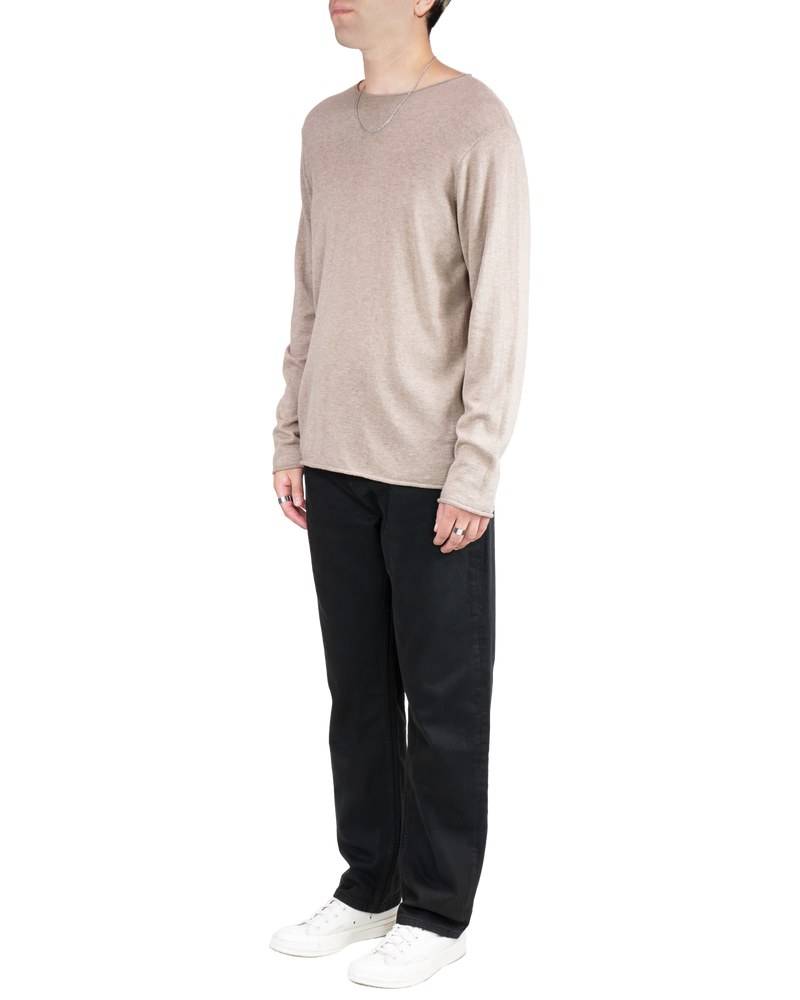 Men's Long Sleeve Pullover with Rolled Edges in Camel-full view (side)