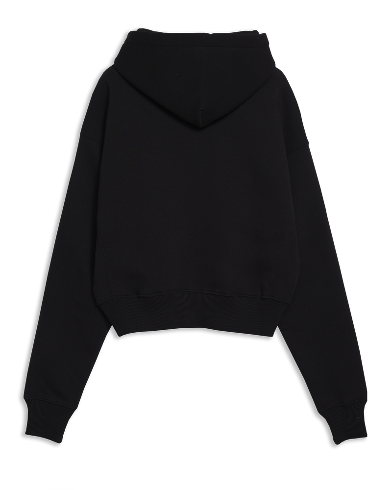 Women's Cropped Hoodie in Black-flat lay back