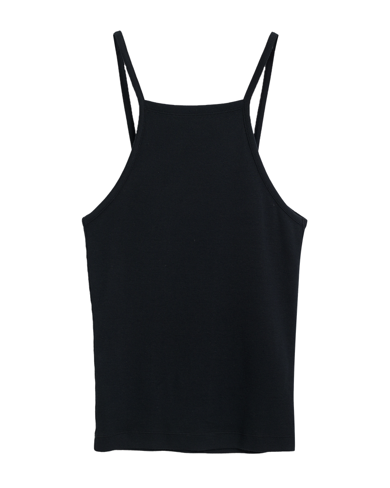 Spaghetti Strap Rib Tank in Black