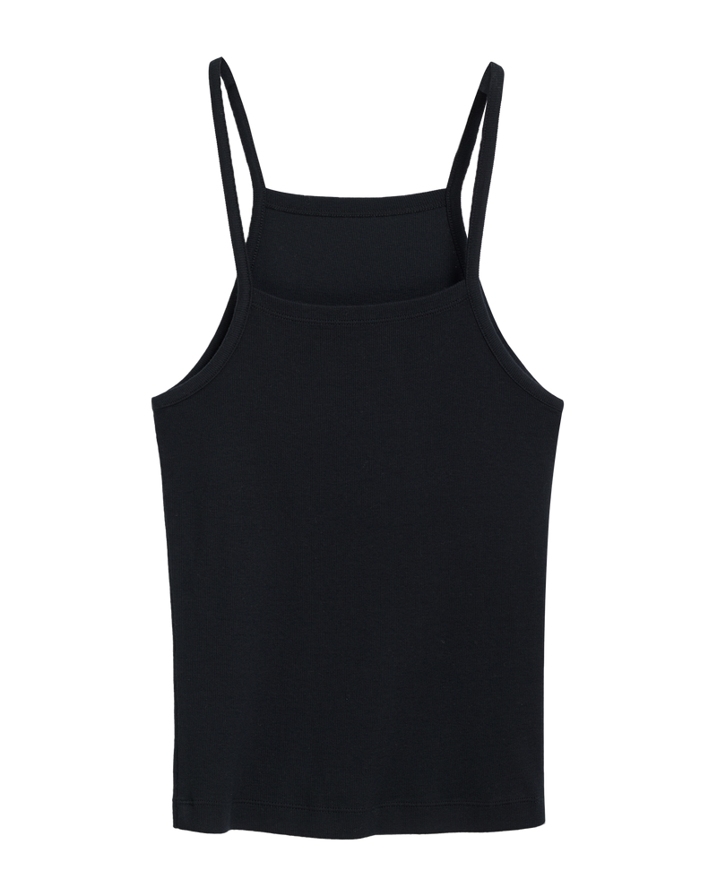 Spaghetti Strap Rib Tank in Black