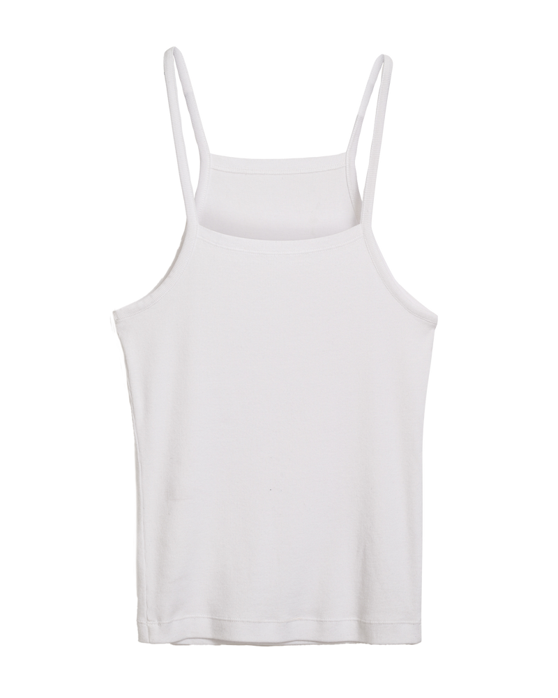 Spaghetti Strap Rib Tank in White