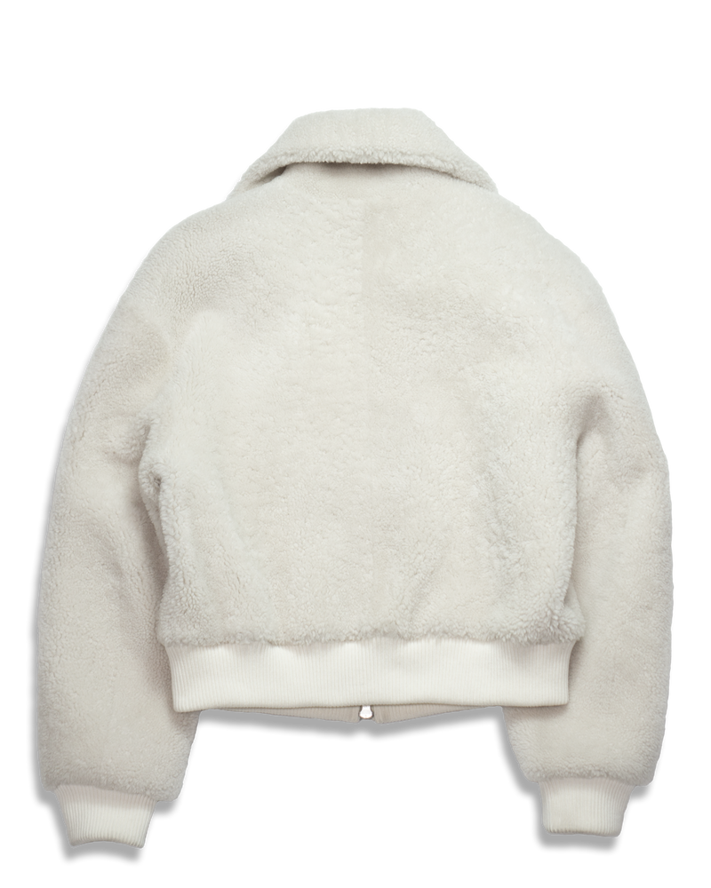 Women's Shearling Jacket in White-flat lay (back)