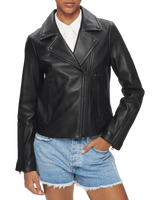 Women's Leather Biker Jacket in Black with Black Hardware