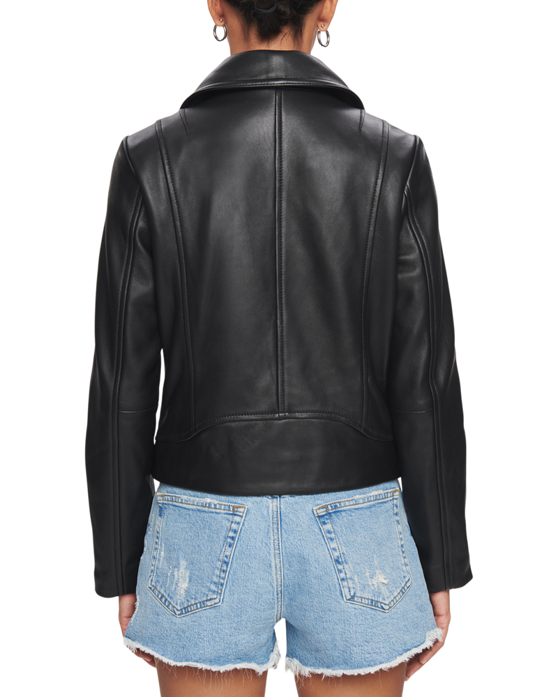 Women's Leather Biker Jacket in Black with Black Hardware