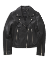 Women's Leather Biker Jacket in Black with Silver Hardware