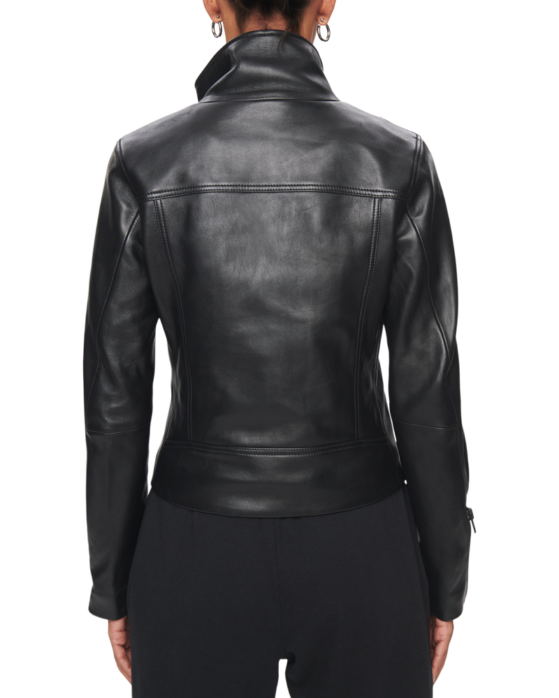 Women's Asymmetrical Leather Jacket in Black