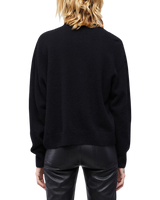 Women's Italian Brushed Cashmere Crew Neck in Black-back