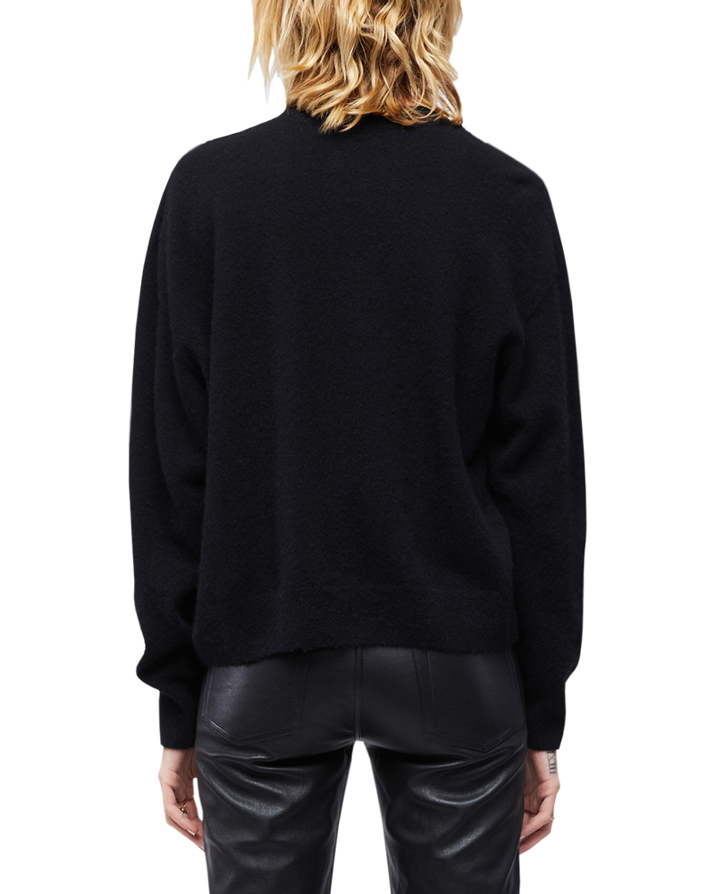 Women's Italian Brushed Cashmere Crew Neck in Black-back