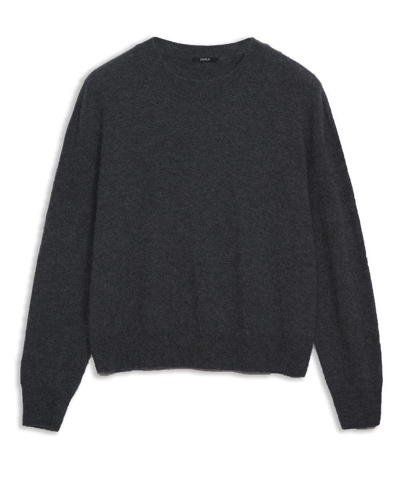 Women's Italian Brushed Cashmere Crew Neck Sweater in Charcoal