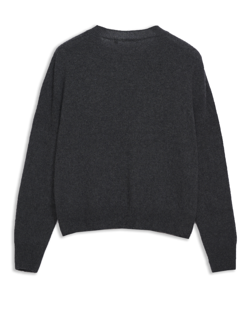 Women's Italian Brushed Cashmere Crew Neck Sweater in Charcoal