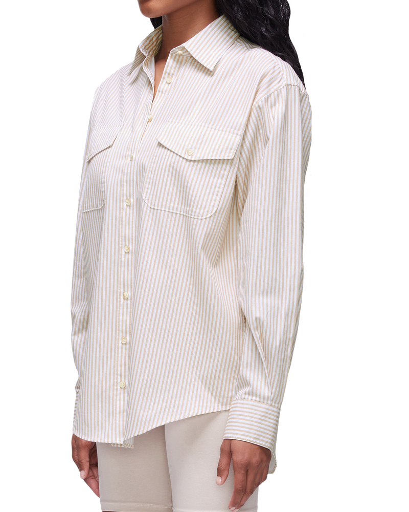 90s Button Down in Khaki White Stripe