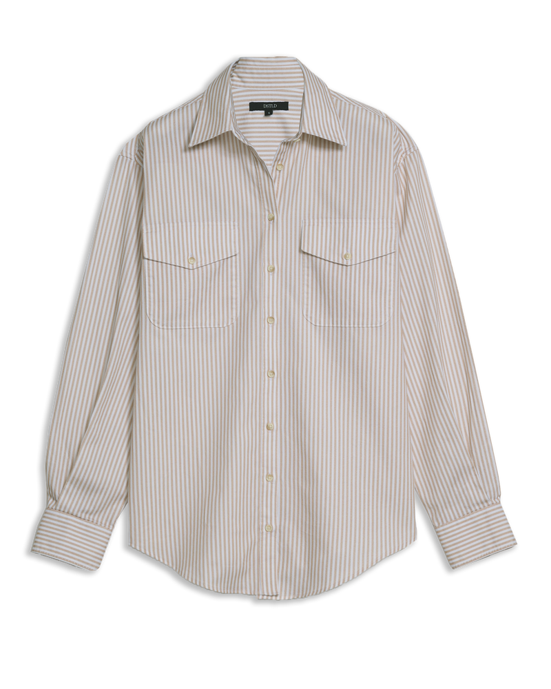 90s Button Down in Khaki White Stripe