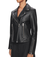 Women's Leather Biker Jacket in Black with Silver Hardware