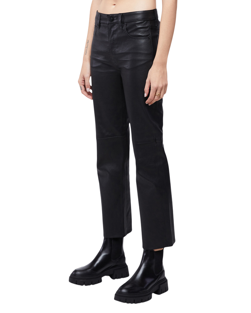 Women's Vintage Straight Ankle Leather Pant in Black