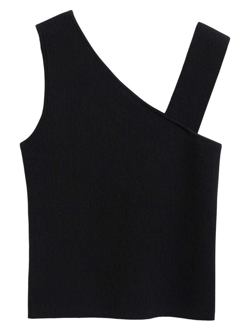 Asymmetrical Rib Tank in Black