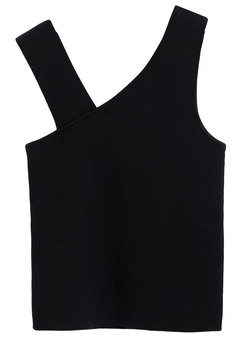 Asymmetrical Rib Tank in Black