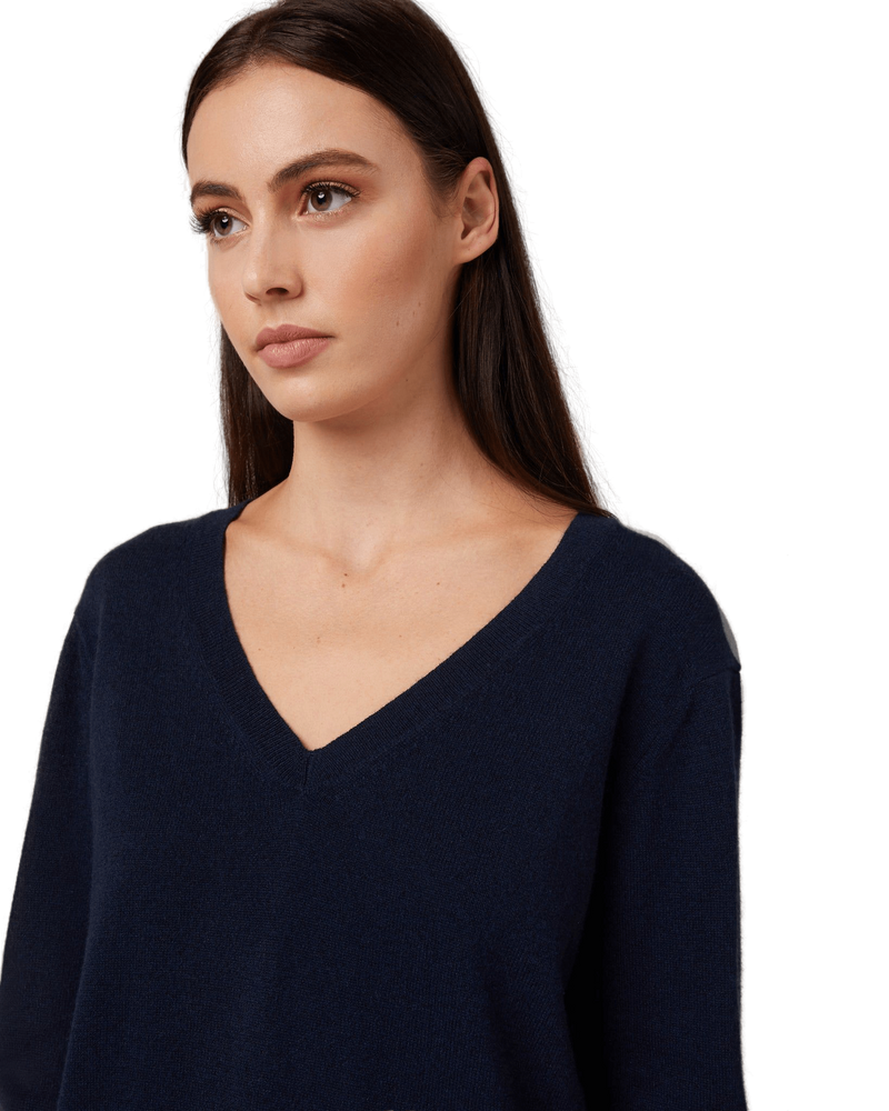 Women's Cashmere V-Neck Sweater in Navy